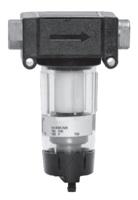 FILTRO 1/4" BSP, COPO TRANSPARENTE COM PROTEÇÃO METÁLICA, FILTRAGEM 5 MICRONS, DRENO MANUAL