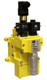 VÁLVULA DE SEGURANÇA TIPO DM2, TAMANHO NOMINAL 2, CONEXÕES 3/8" BSP, 24 VDC, SOLENÓIDE PARA RESET E SILENCIADOR DE SEGURANÇA INCORPORADOS CATEGORIA 4 PARA O ISOLAMENTO DA ENERGIA PNEUMÁTICA