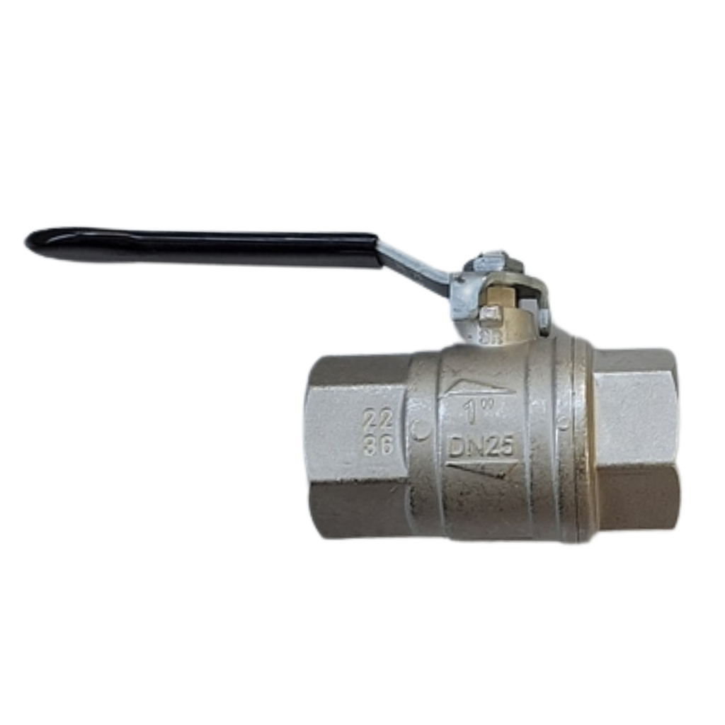 VÁLVULA ESFÉRICA, CORPO LATÃO, ESFERA EM LATÃO CROMADO, VEDAÇÃO EM TEFLON, PRESSÃO NOMINAL ATÉ 64BAR, CONEXÕES 1" BSP