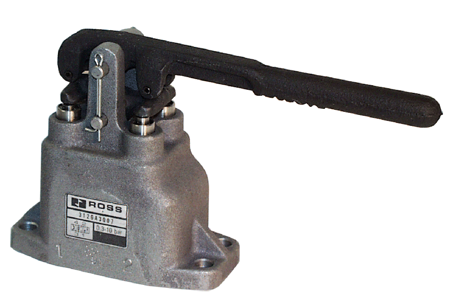 VÁLVULA PNEUMÁTICA, 4/3 VIAS, CENTRO FECHADO, COM TRAVA, CONEXÕES ENTRADA/SAÍDA 1/2" NPT E ESCAPE 3/4" NPT, ALAVANCA HORIZONTAL