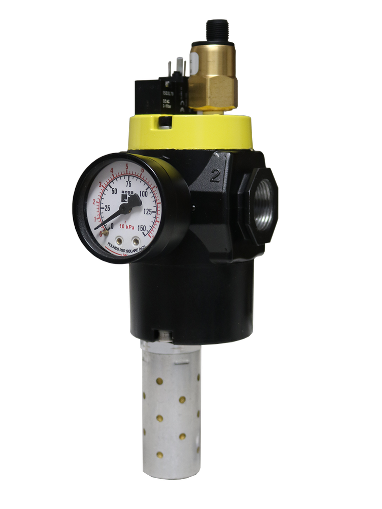 VÁLVULA DE SEGURANÇA MDC2, 1/2" BSP, COM SENSOR, COM SOFT-START, COM SILENCIADOR, 24VDC, M12,  COM MANOMETRO