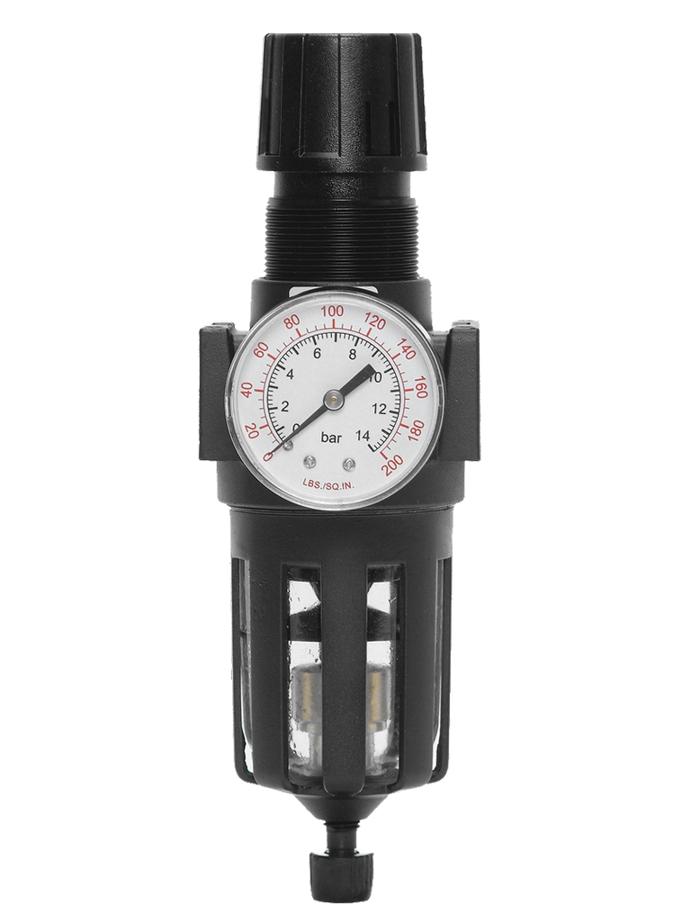 FILTRO REGULADOR 3/8" BSP, COM COPO TRANSPARENTE E DRENO MANUAL