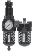 FRL 3/4" BSP,  FR+L, COPO TRANSPARENTE COM PROTEÇÃO, DRENO MANUAL, 5 MICRONS, 0 - 8,6 BAR, COM MANÔMETRO