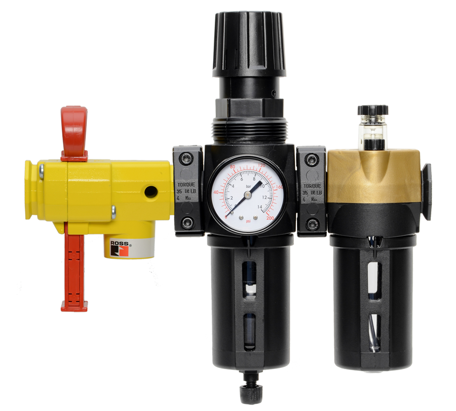 UNIDADE DE PREPARAÇÃO DO AR 1/2" BSP FILTRO/REGULADOR + LUBRIFICADOR MD4, COPO METÁLICO + LOX MODULAR