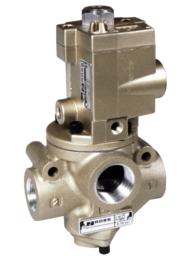 VÁLVULA SIMPLES SOLENOIDE, 24 VDC, 3/2 NF, CONEXÕES 1 E 2  ROSCA 1” BSP, CONEXÃO 3 ROSCA 1 1/2" BSP, PARA ELEVADA TEMPERATURA, COM PILOTO EXTERNO